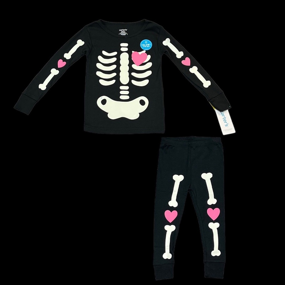 Carters Halloween Baby Infant Girls Skeleton Pajama Set Size 12-24‎ Months Black